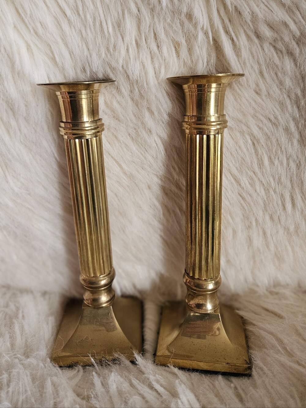 Vintage Gatco Brass Candlesticks, Fluted Pillar Candle Holders, Set of 2